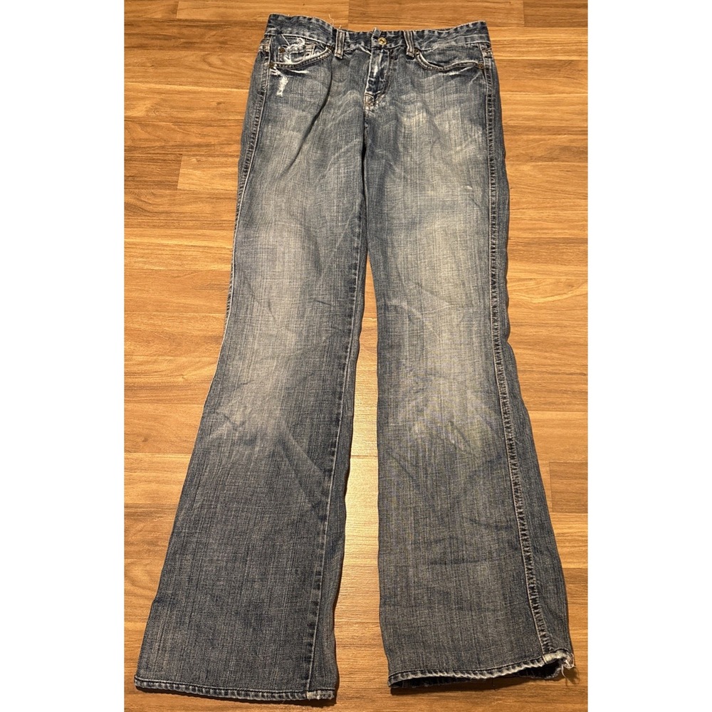 7 For All Mankind A Pocket Flared Jeans Blue Distressed U130P162U-162U Size 28